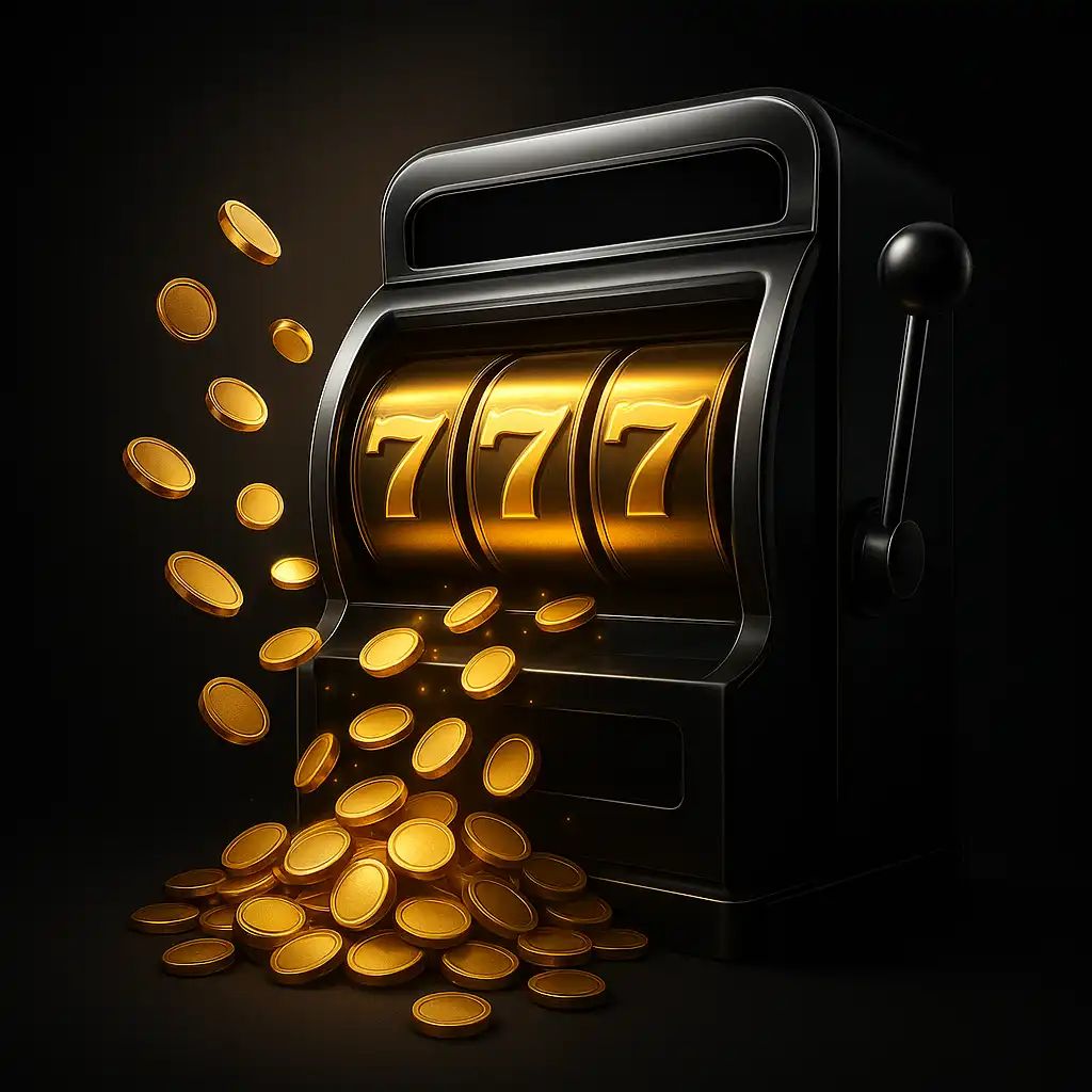 Glowing slot reels and gold coins representing the PawBets welcome bonus