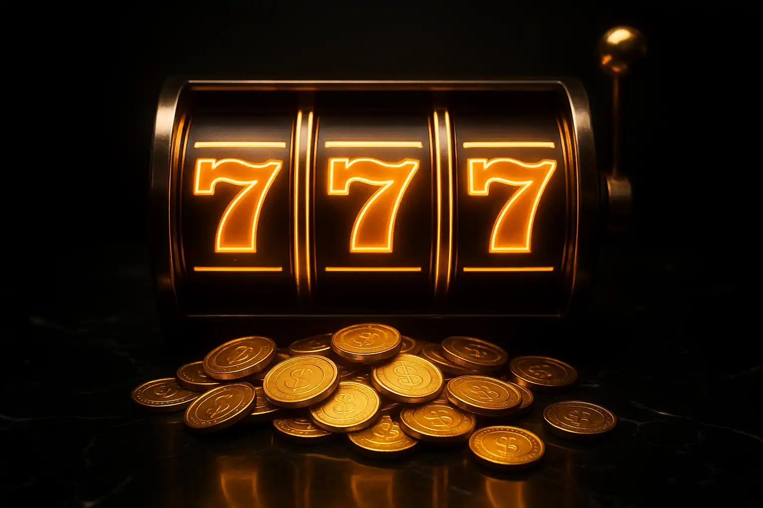 Reels of a bright slot machine glowing gold and silver against a dark casino backdrop